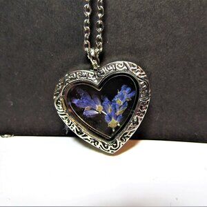 Purple Lavender Pressed Flower charm Pressed Floral Necklace real Flower locket